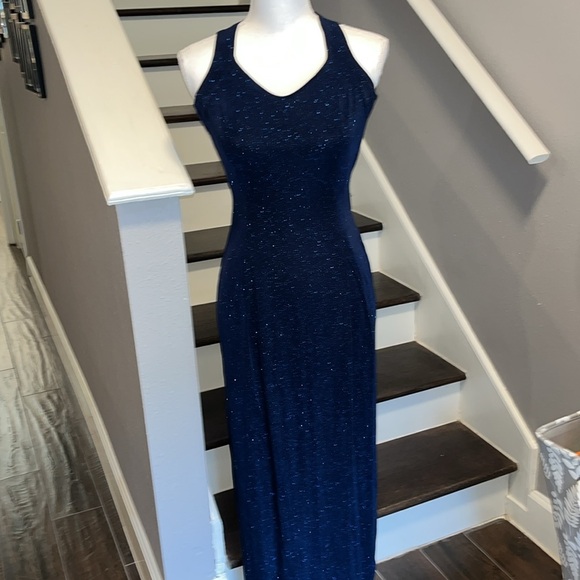 Susan Roselli for Vijack Navy Blue Sparkling Effect Long Gown. Unique Back Sm - Picture 3 of 16